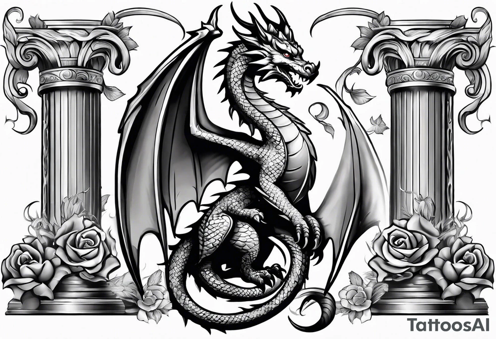 Cute Dragon roman columns tattoo idea