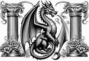 Cute Dragon roman columns tattoo idea