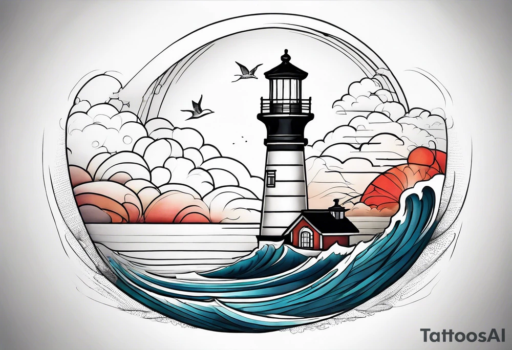 lighthouse at the ocean, minimalist, fine line tattoo idea