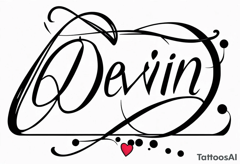 using my husbands name 'devin' can you create a thin line script tattoo and potentially incorporate a heart into the font tattoo idea
