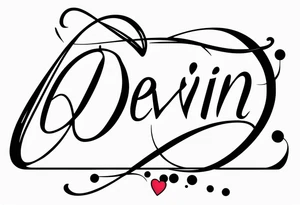 using my husbands name 'devin' can you create a thin line script tattoo and potentially incorporate a heart into the font tattoo idea