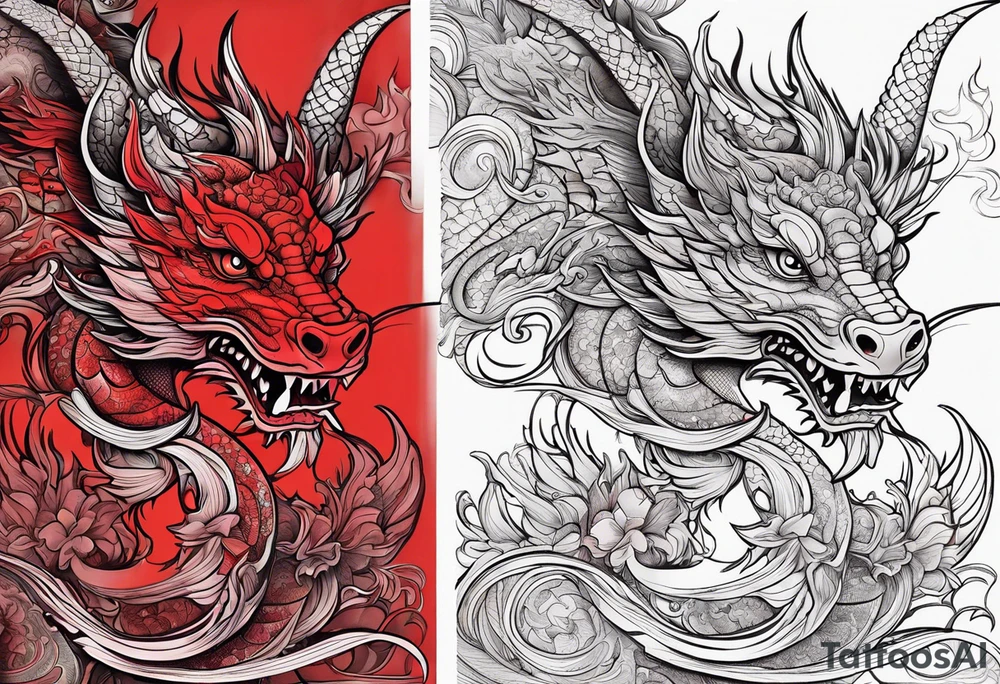 Red outline dragon tattoo for arm tattoo idea