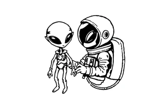 A silhouette stencil style drawing of a cute alien and astronaut tattoo idea
