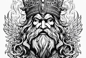 The enraged god Zeus the Thunderer with lightning bolts in a furious tattoo idea