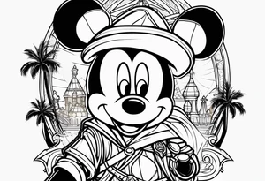 mickey mouse assassins creed character that is in the style of tron with palm trees tattoo idea