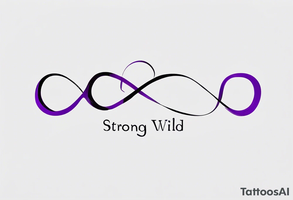 text “Strong. Soft. Wild.”, within infinity symbol, something to symbolize 4 kids, purple tattoo idea