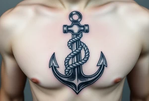 weathered anchor wrapped in nautical rope with sea waves tattoo idea