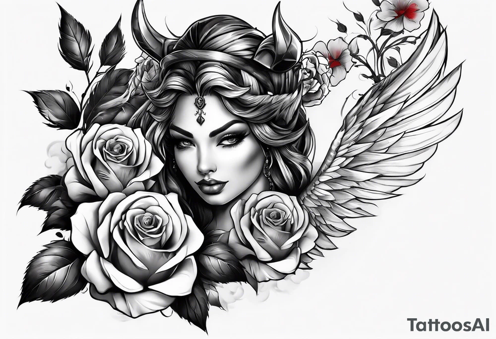tattoo with devil and roses  for the chest tattoo idea