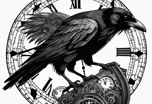 Raven sitting on a clockwork tattoo idea