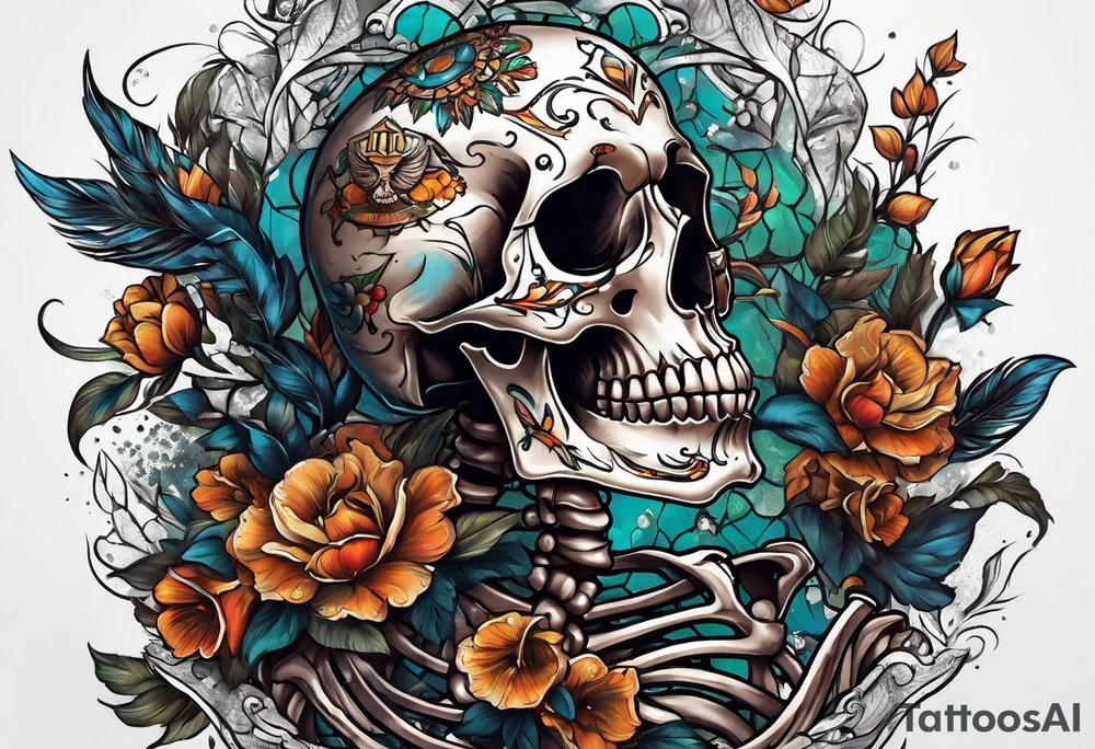 skeleton running from the world tattoo idea