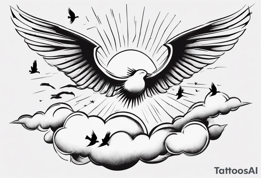 a shoulder tattoo with rays of light, clouds and birds flying free tattoo idea a shoulder tattoo with rays of light, clouds and birds flying free tattoo idea