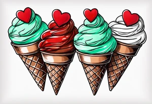 simple mint chocolate chip ice cream cone with small red heart on it somewhere. tattoo idea