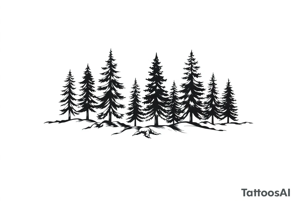 Coniferous forest trees in blackvand gray tattoo sleeve tattoo idea