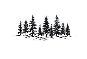 Coniferous forest trees in blackvand gray tattoo sleeve tattoo idea