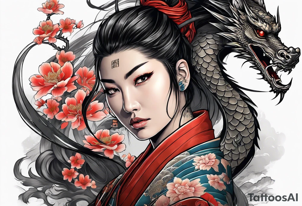 Samurai girl with dragon tattoo idea