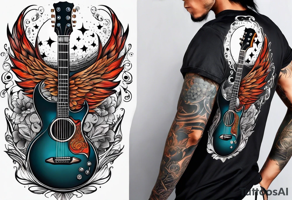 Guitar design moon tattoo idea