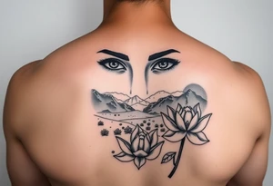 Arab woman with her eyes only glazing over mountains in the desert with el paso tx culture and lotus flower tattoo idea