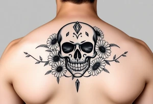 Masculine sugar skull with diamonds and daisies tattoo idea