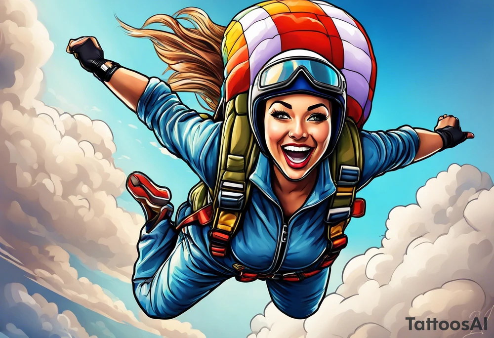 Woman skydiver jumping from plane with parachute tattoo idea