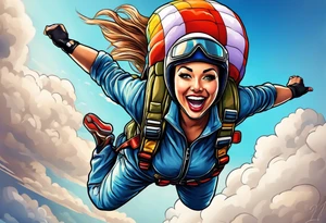 Woman skydiver jumping from plane with parachute tattoo idea