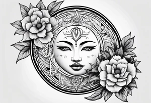 sun moon floral no shading or shadowing tattoo idea