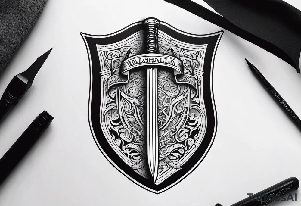 Valhalla shield sword 
axe tattoo idea