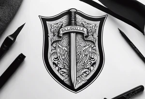 Valhalla shield sword 
axe tattoo idea