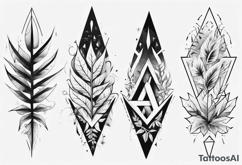 full arm tattoo. pointy leaves combined with geometric shapes. whole arm tattoo idea