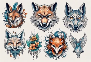 fisch, fuchs und eule tattoo idea