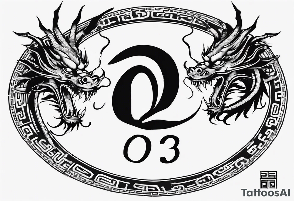 Chinese dragon in a circular shape with "02.03" written on its skin tattoo idea