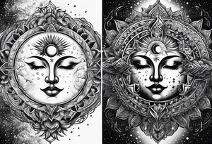 Moon and a sun, that covers half the moon but you can still see the moon and the sun tricep tattoo idea