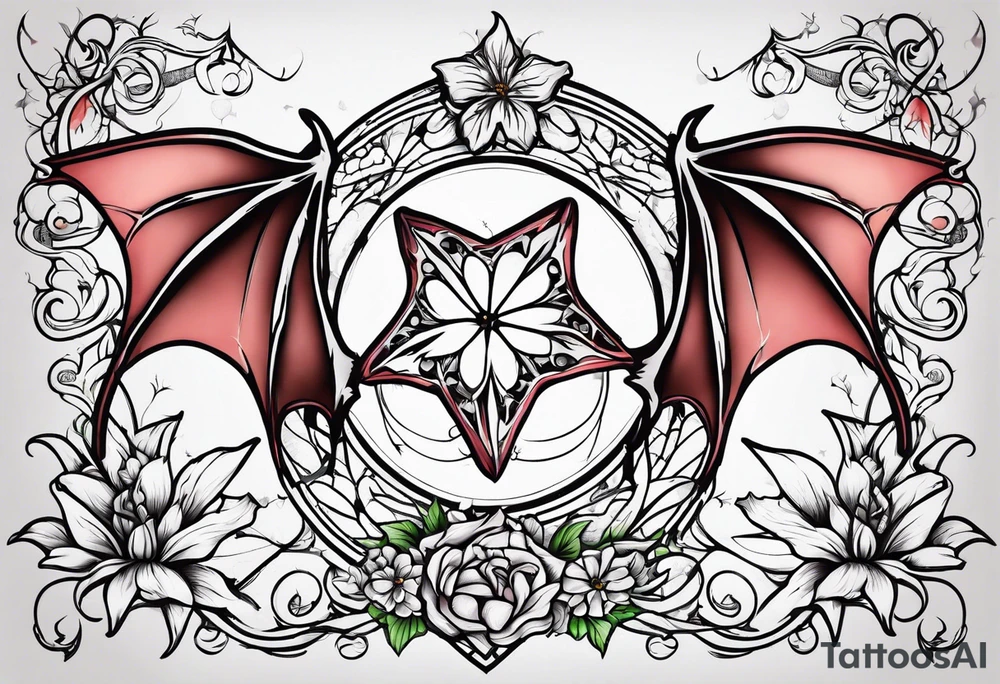 Vines flowers bat stars tattoo idea