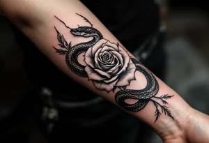 powerful snake wrapped around a rose a partner tattoo tattoo idea