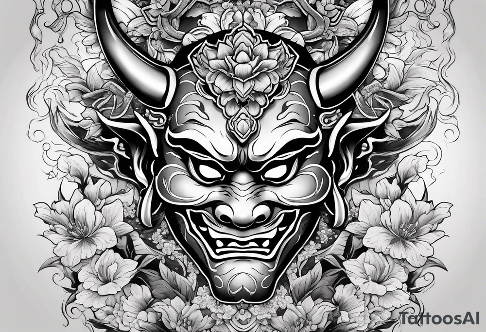 Oni mask with a cherry blossom background tattoo idea Oni mask with a cherry blossom background tattoo idea