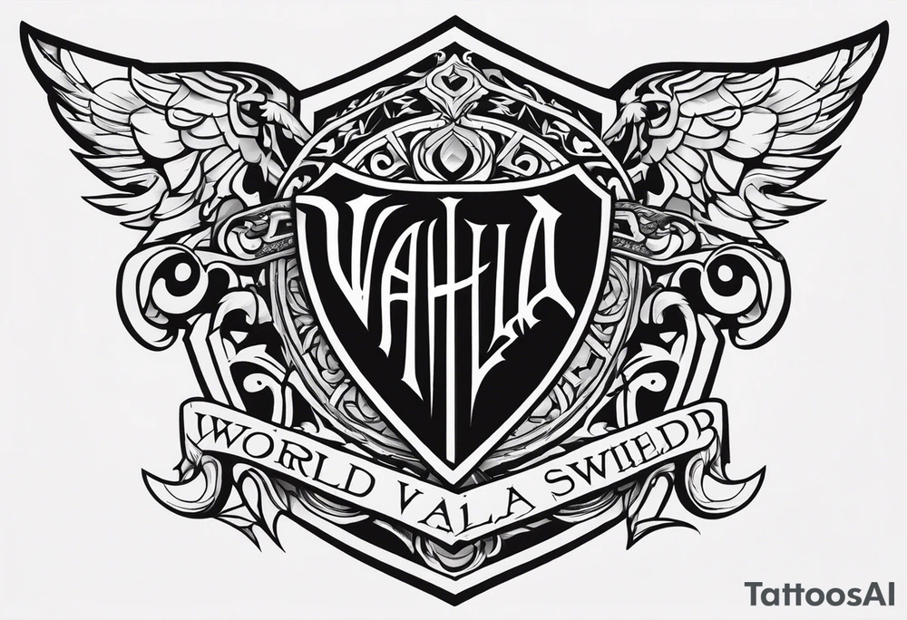 Valhalla world sword shield tattoo idea