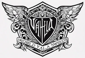 Valhalla world sword shield tattoo idea