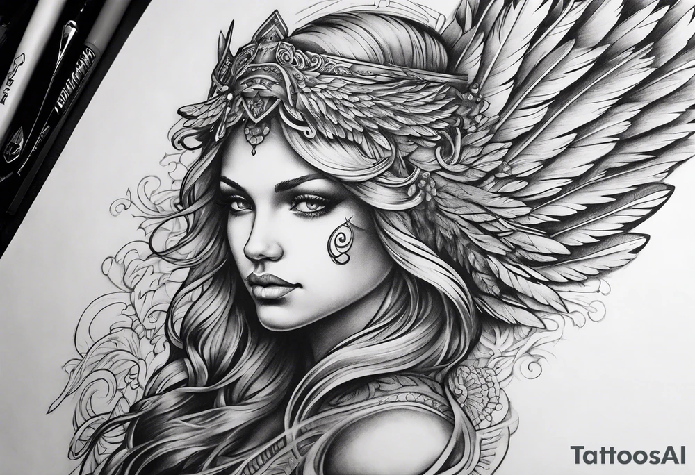 Detailed feathered angel tattoo idea