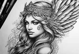 Detailed feathered angel tattoo idea