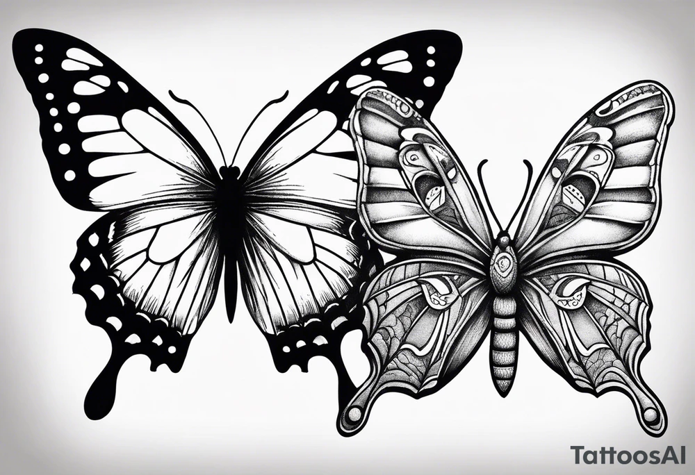 a butterfly and a moth next to each other small under the collar bone tattoo idea