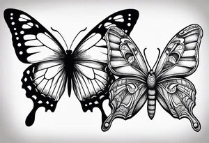 a butterfly and a moth next to each other small under the collar bone tattoo idea