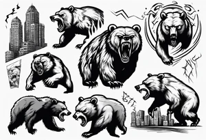 Angry bear coming up behind a city tattoo idea