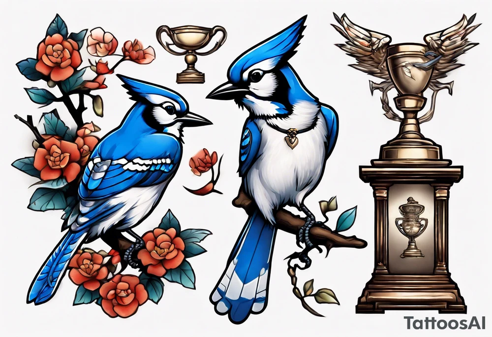 bluejay with trophy tattoo idea