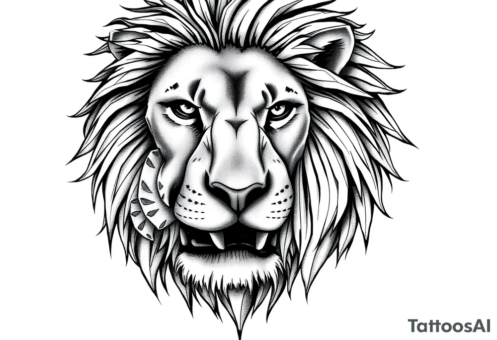 powerful majestic lion, close-up tattoo idea