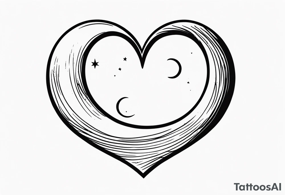 Crescent moon with a love heart inside tattoo idea