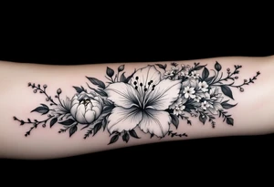 flower arrangement with spider lilies, tulip, cherry blossom tattoo idea