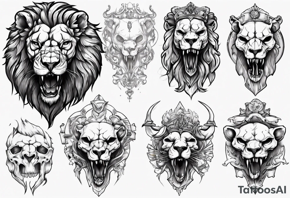 Lion skull statue tattoo idea