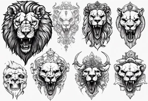 Lion skull statue tattoo idea