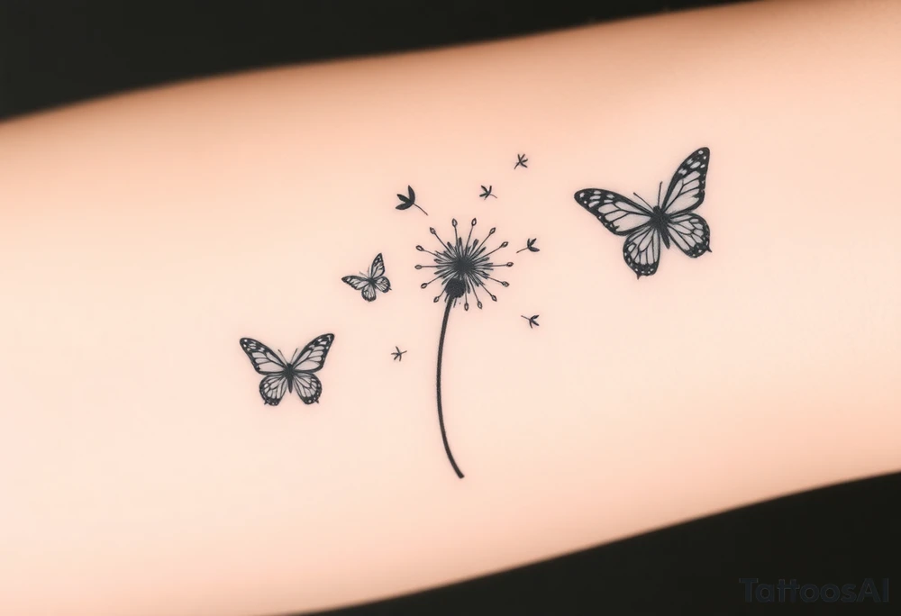 a dandelion and 2 butterflies flying around it tattoo idea