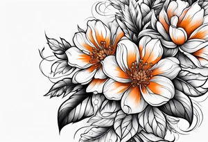 Arm sleeve with orange flowers tattoo idea