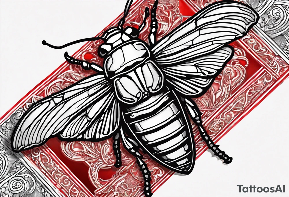 cicada on top of red greek visuals tattoo idea